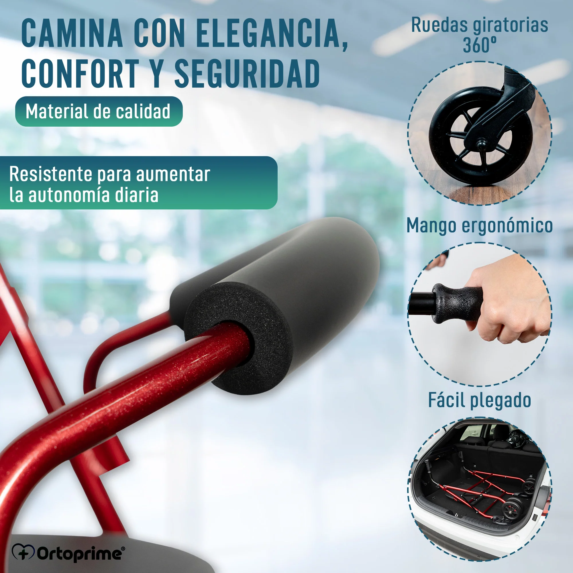 Andador para Ancianos Plegable Rollator Cuatro Ruedas Freno a la Carga - Image 5