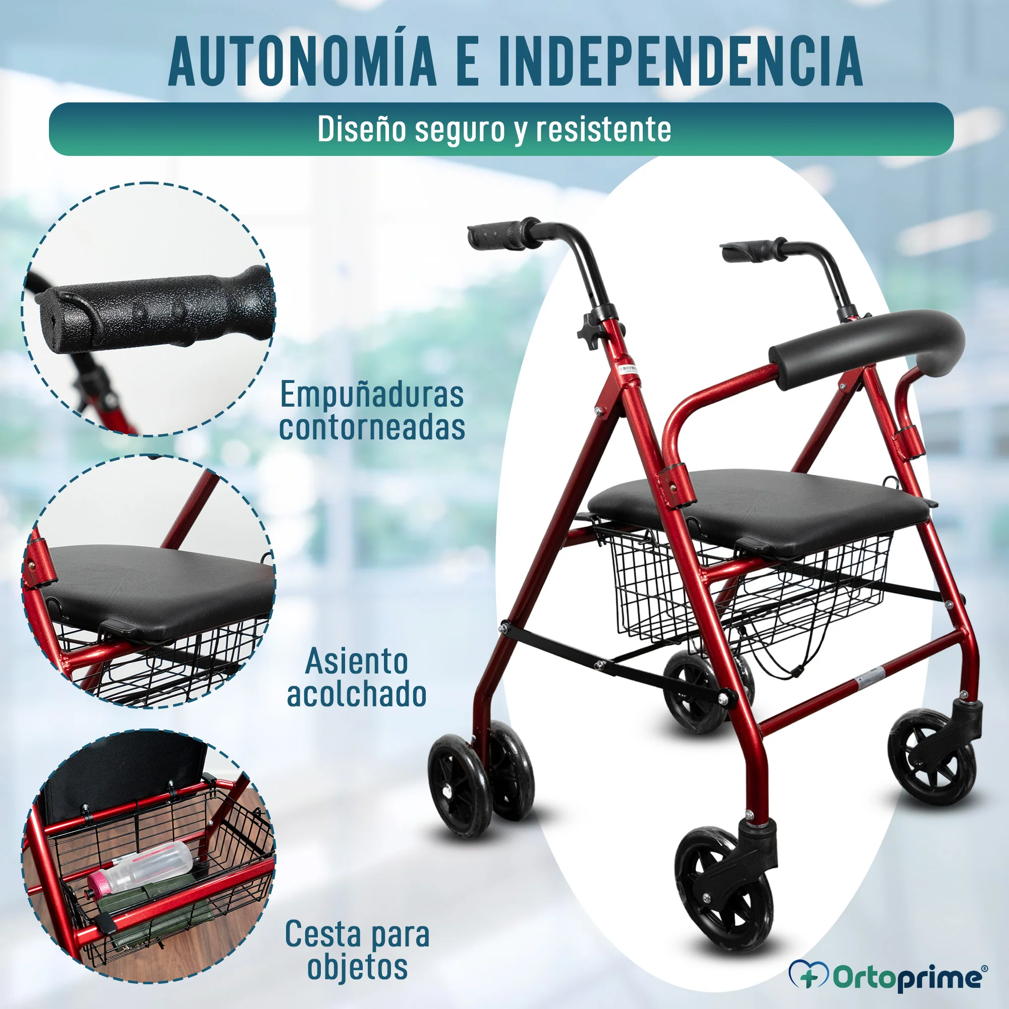 Andador para Ancianos Plegable Rollator Cuatro Ruedas Freno a la Carga - Image 7
