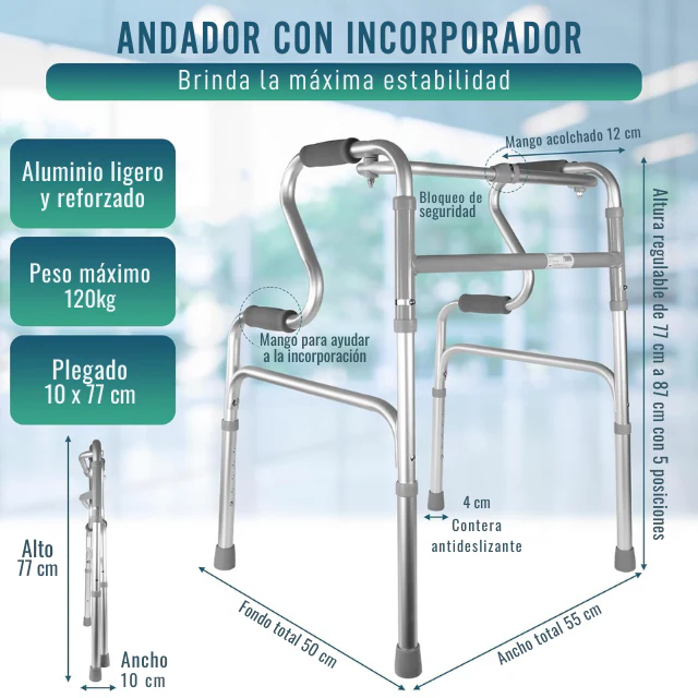 Andador para Adultos con Incorporador | Caminador Aluminio Plegable - Image 3