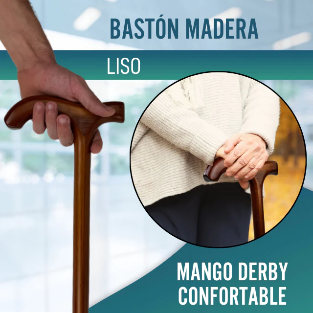 Bastón Anciano de Paseo Madera Liso | Empuñadura Derby - Image 2