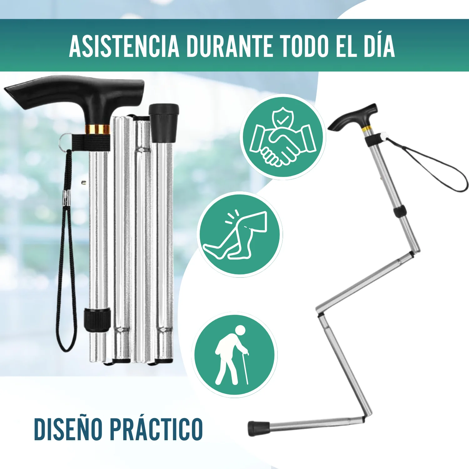 Bastón Ortopédico para Caminar Extensible | Plateado - Image 6