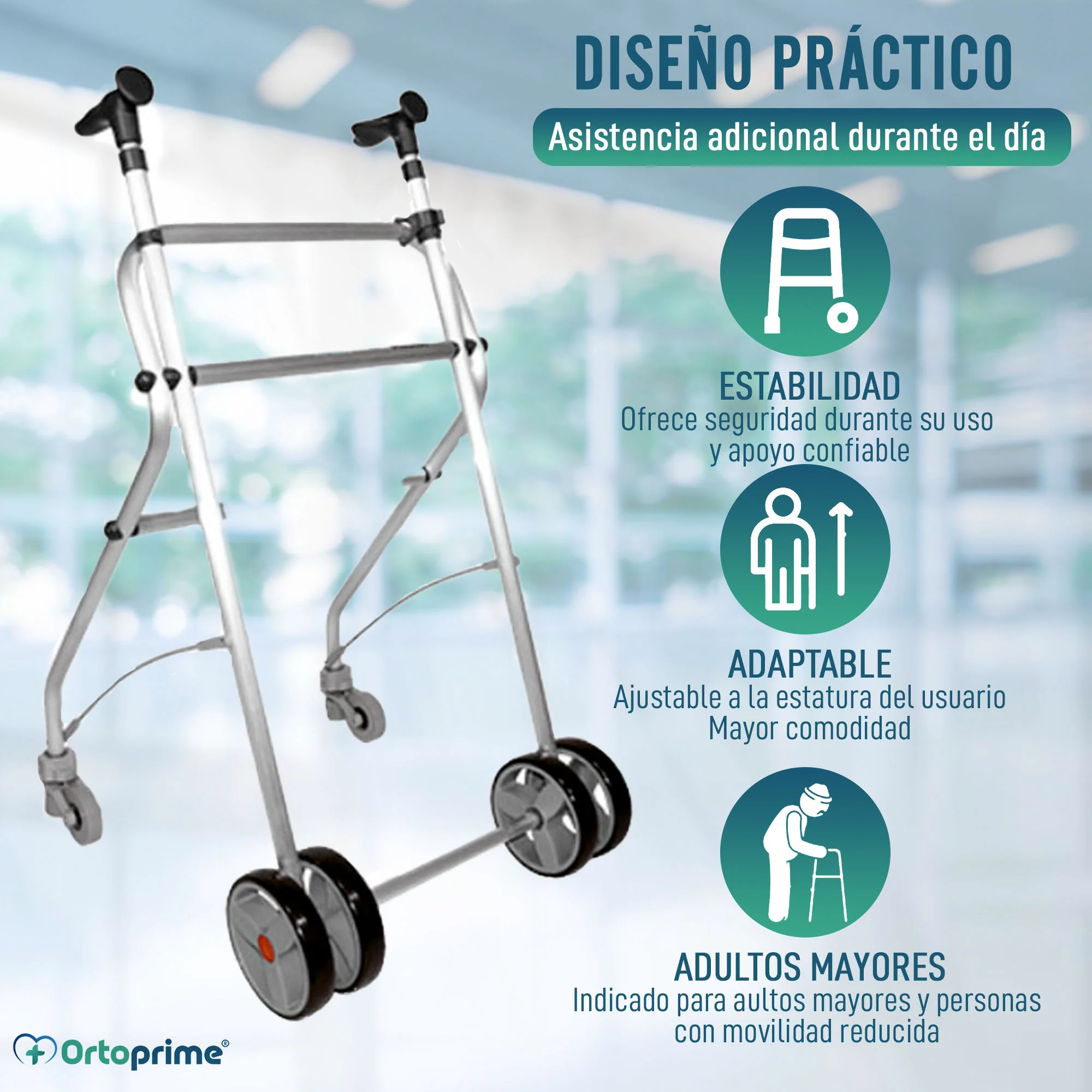 Caminador para Adulto Plegable Regulable y Frenos a Presión - Image 7