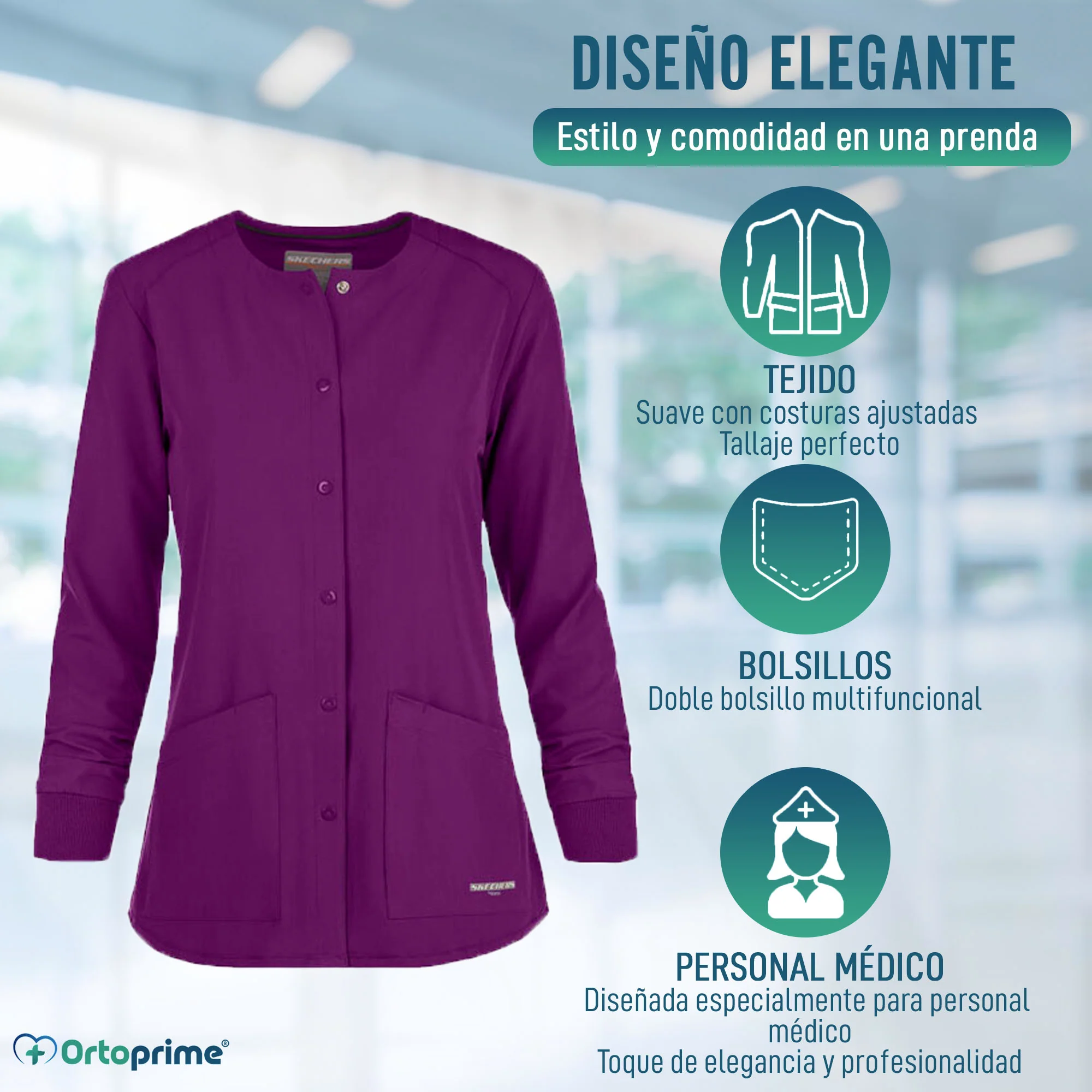 Chaqueta Enfermera de Botones Abrigada 4 Bolsillos | Por Tallas - Image 5