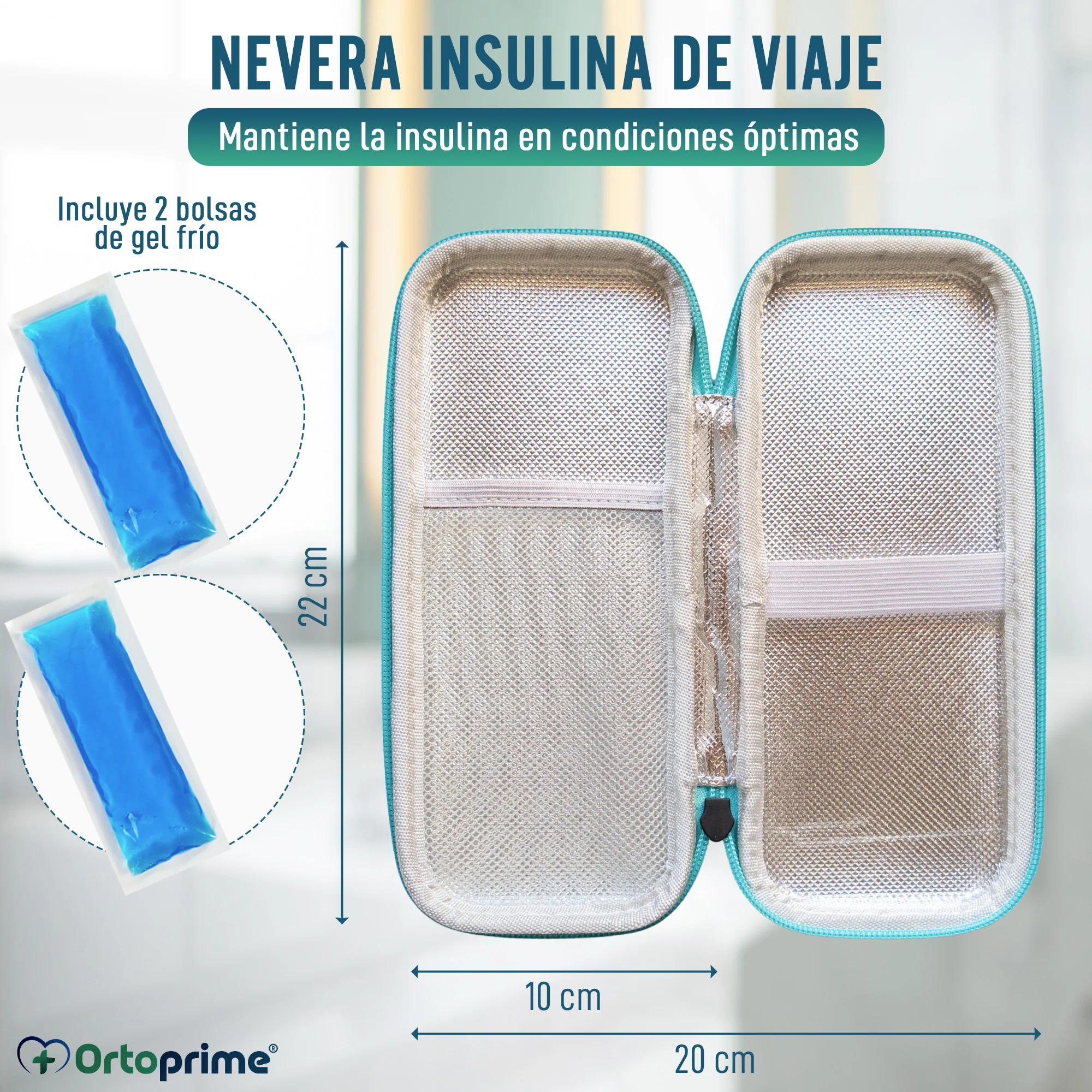 Estuche Insulina Isotérmico con 2 Bolsas Gel Frío y Cremallera - Image 3