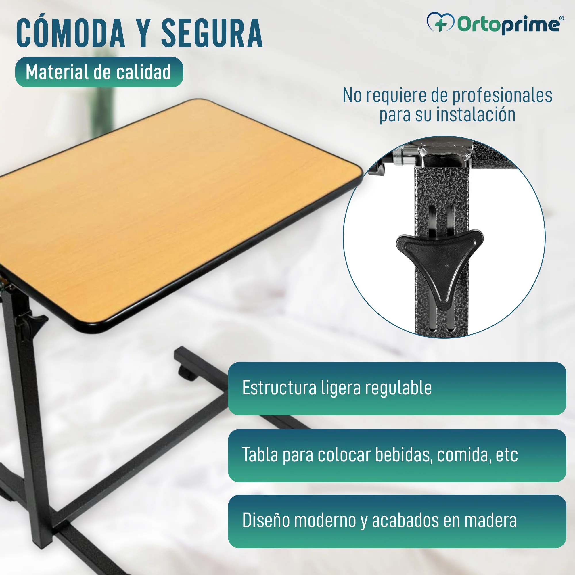 Mesa Auxiliar Plegable con Altura Regulable Tablero Abatible 90° - Image 5