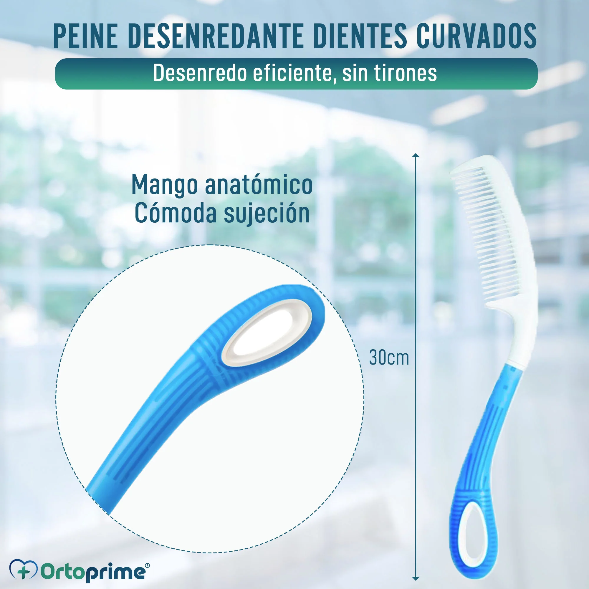 Peine Desenredante con Dientes Curvados y Mango Largo - Image 2