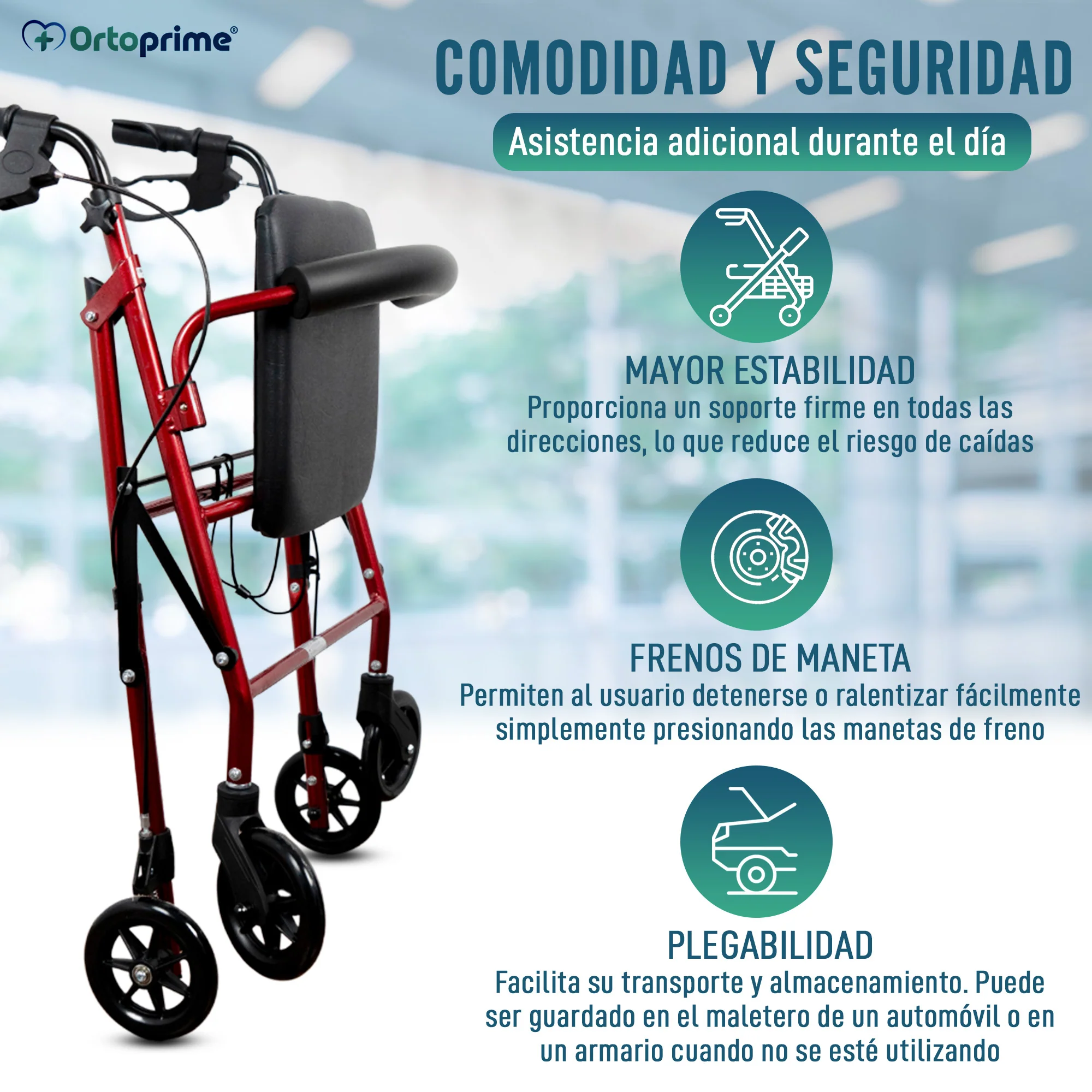 Andador Rollator de Aluminio con Frenos Maneta y Asiento Acolchado - Image 6
