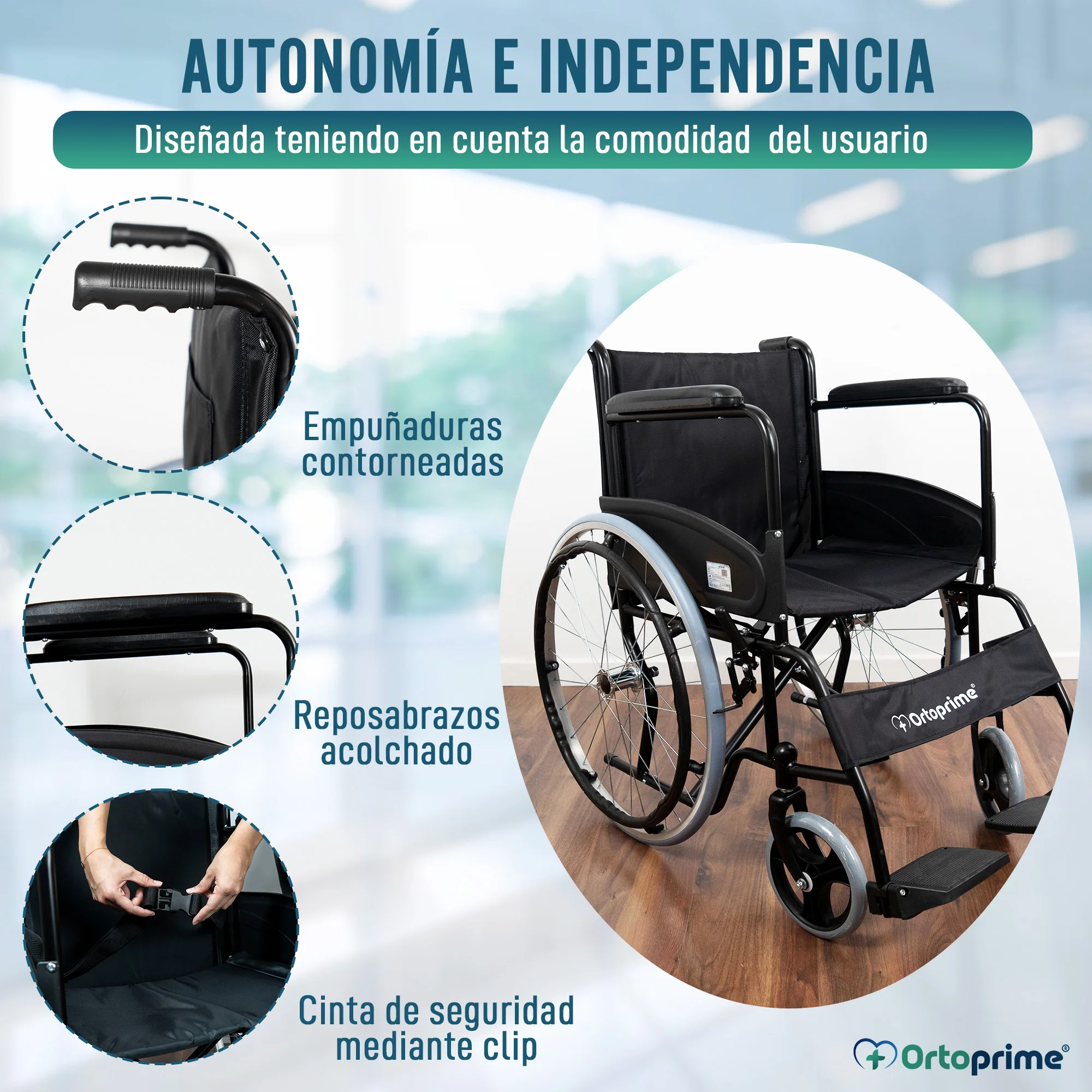 Silla de Ruedas Plegable Autopropulsable Cinturón Seguridad - Image 2