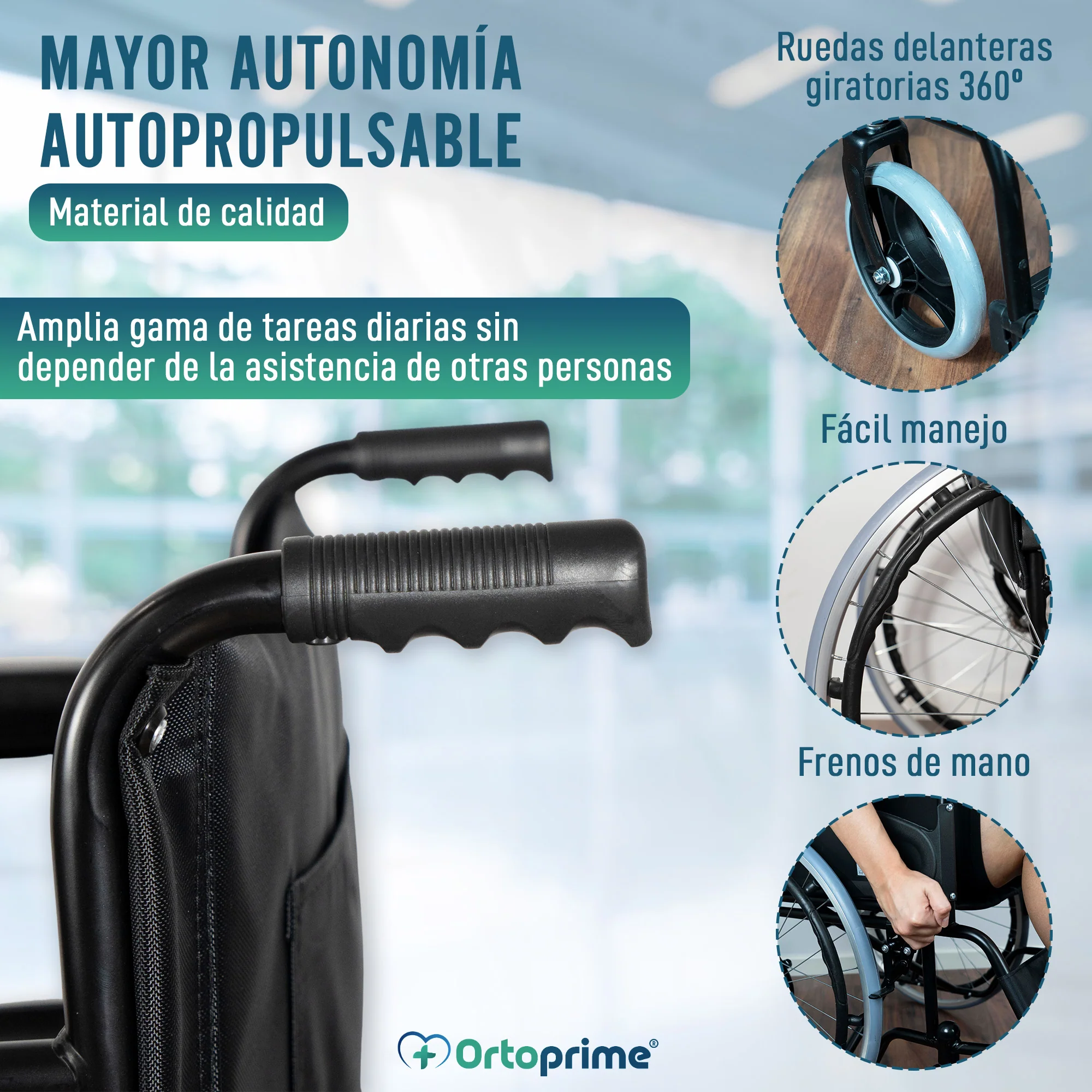 Silla de Ruedas Plegable Autopropulsable Cinturón Seguridad - Image 3